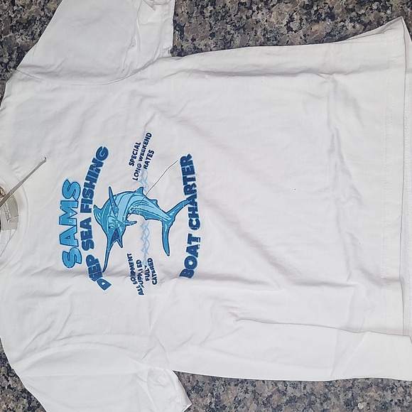 Field Gear boys NWT size 7 white SAms Deep Sea Fishing in blue 100% cotton shark - Picture 1 of 5
